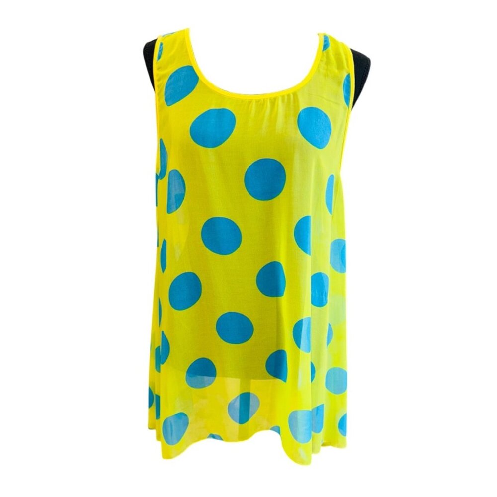 Yellow Blue Polka Dot Semi Sheer Cami Sleeveless Tunic Top XL Kawaii Swiftie